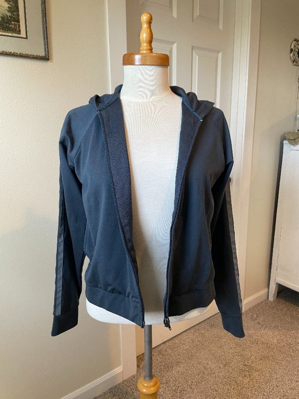 J Crew Gym 90s Y2K Vintage Zip Hoodie Stripe Blue